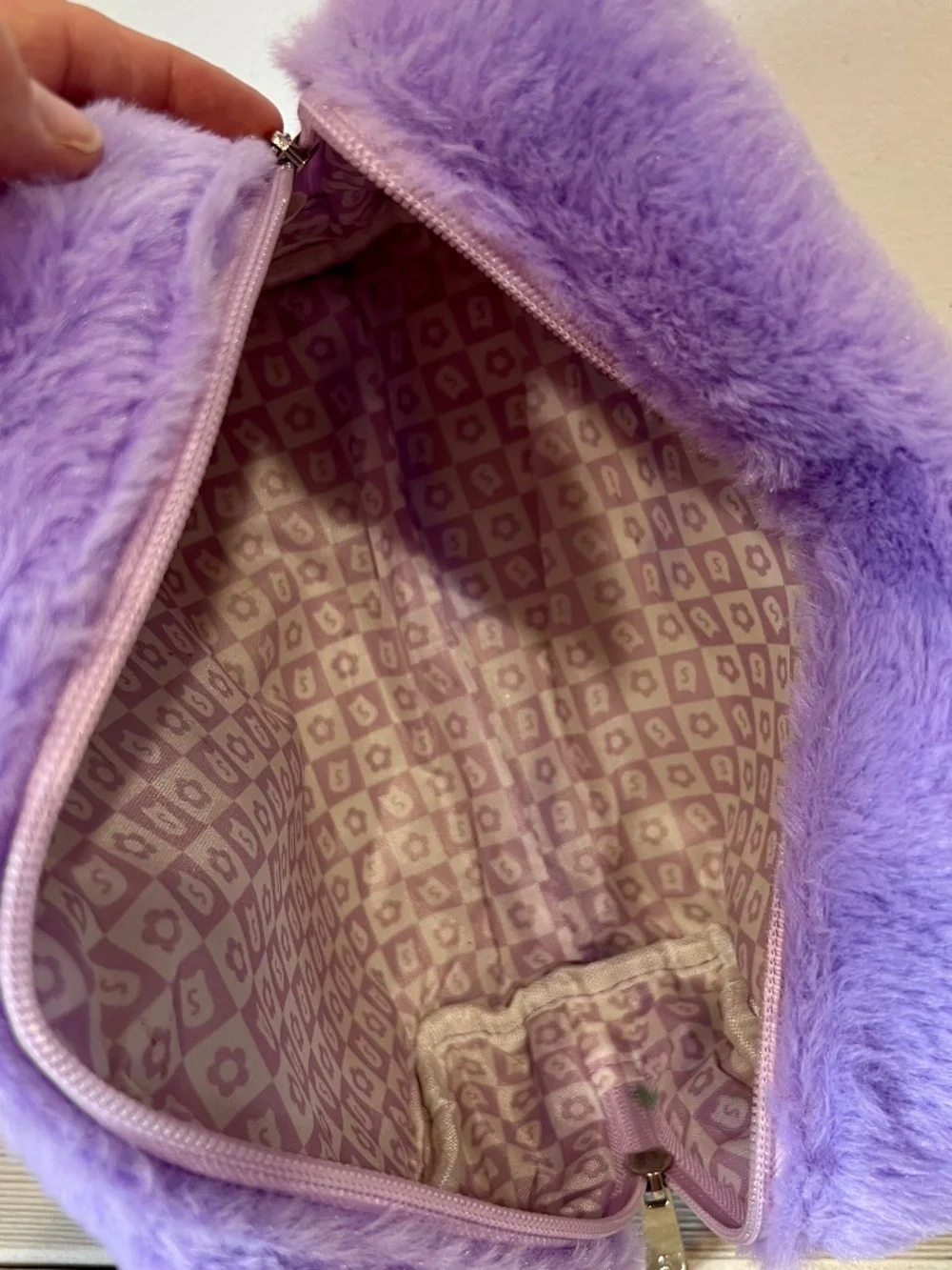 Original Squishmallows Faux Fur Cosmetic Bag - Lavender